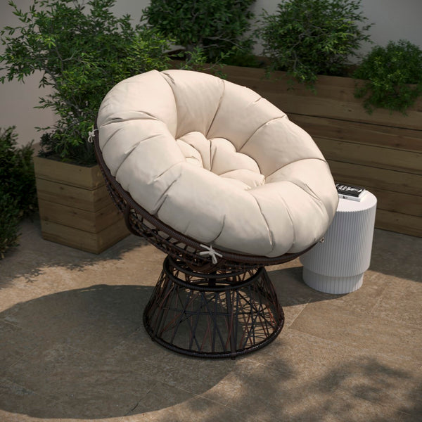 English Elm Comfort Series Swivel Patio Chair with Beige Cushion