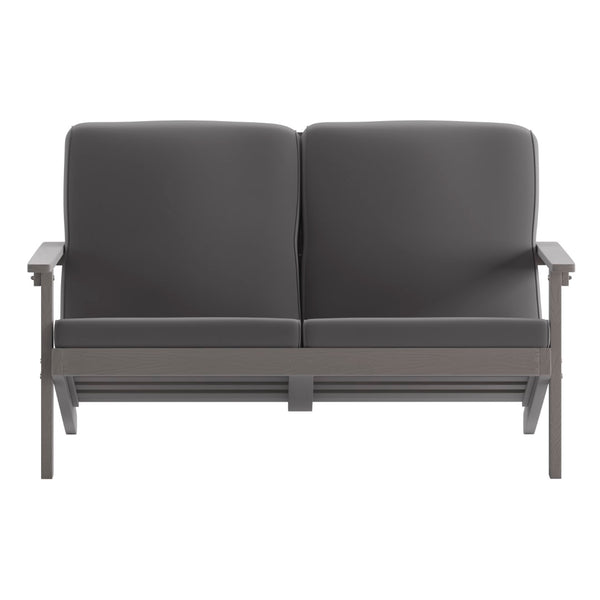 English Elm All-Weather Poly Resin Wood Adirondack Style Deep Seat Patio Loveseat with Cushions, /