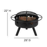 English Elm 3 Piece Commercial Poly Resin Wood Adirondack Chair Set with Fire Pit - Star and Moon Fire Pit with Mesh Cover