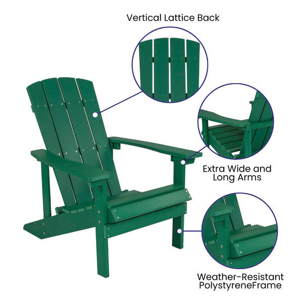 English Elm Commercial Grade 2 Pack Commercial All-Weather Poly Resin Wood Adirondack Chairs with Side Table