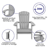 English Elm Commercial Grade 2 Pack Commercial All-Weather Poly Resin Folding Adirondack Chairs with Side Table