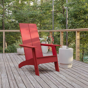 English Elm Commercial Grade Modern Commercial 2-Slat Back Adirondack Chair - Commercial All-Weather Poly Resin Lounge Chair