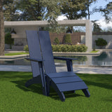 English Elm Commercial Grade Modern Commercial All-Weather Poly Resin Wood Adirondack Chair with Foot Rest in