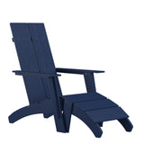 English Elm Commercial Grade Modern Commercial All-Weather Poly Resin Wood Adirondack Chair with Foot Rest in