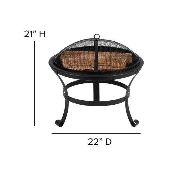 English Elm Sawyer - Set of 2 Modern Sawyer Commercial All-Weather 2-Slat Poly Resin Adirondack Chairs with 22" Round Wood Burning Fire Pit