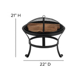 English Elm Sawyer Set of 4 Modern Sawyer Commercial All-Weather 2-Slat Poly Resin Adirondack Chairs with 22" Round Wood Burning Fire Pit