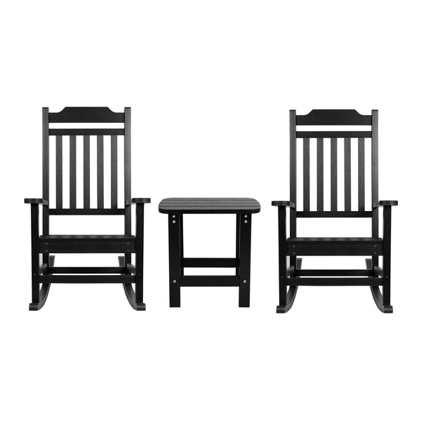 English Elm - Set of 2 All-Weather Poly Resin Rocking Chairs with Accent Side Table