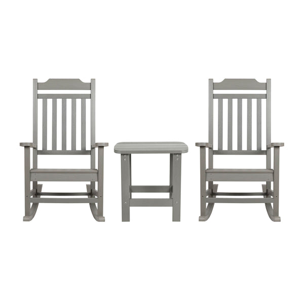 English Elm - Set of 2 All-Weather Poly Resin Rocking Chairs with Accent Side Table