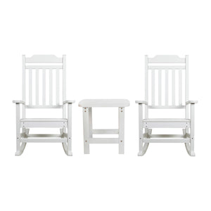 English Elm - Set of 2 All-Weather Poly Resin Rocking Chairs with Accent Side Table