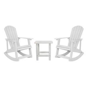 English Elm - Set of 2 Commercial Grade All-Weather Poly Resin Wood Adirondack Rocking Chairs with Side Table
