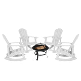 English Elm Set of 4 Commercial Grade All-Weather Poly Resin Wood Adirondack Rocking Chairs with 22" Round Wood Burning Fire Pit