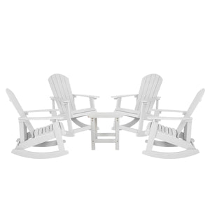 English Elm Set of 4 Commercial Grade All-Weather Poly Resin Wood Adirondack Rocking Chairs with Side Table