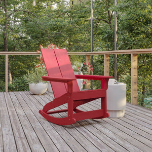 English Elm Modern Commercial Grade Poly Resin Wood Adirondack Rocking Chair - All Weather Polystyrene - Dual Slat Back - Stainless Steel Hardware