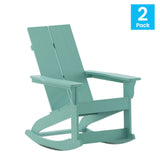 English Elm Modern Commercial Poly Resin Wood Adirondack Rocking Chair - All Weather Polystyrene - Dual Slat Back - Stainless Steel Hardware - - Set of 2