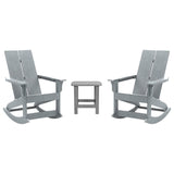 English Elm - Set of 2 Modern Commercial Grade All-Weather 2-Slat Poly Resin Rocking Adirondack Chairs with Matching Side Table