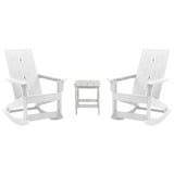 English Elm - Set of 2 Modern Commercial Grade All-Weather 2-Slat Poly Resin Rocking Adirondack Chairs with Matching Side Table