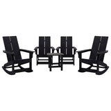 English Elm Set of 4 Modern Commercial Grade All-Weather 2-Slat Poly Resin Rocking Adirondack Chairs with Matching Side Table