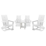 English Elm Set of 4 Modern Commercial Grade All-Weather 2-Slat Poly Resin Rocking Adirondack Chairs with Matching Side Table