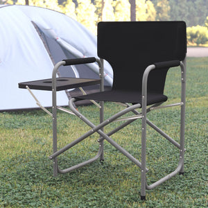 English Elm Commercial Grade Folding Director's Camping Chair with Side Table and Cup Holder - Portable Indoor/Outdoor Steel Framed Sports Chair