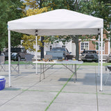 English Elm Commercial Grade Otis 10'x10' Pop Up Event Canopy Tent with Carry Bag and 6-Foot Bi-Fold Folding Table with Carrying Handle - Tailgate Tent Set