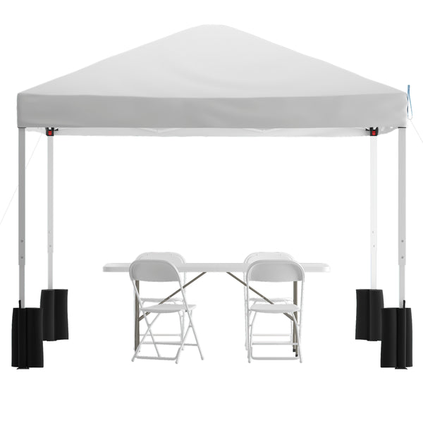 English Elm Commercial Grade Otis 10'x10' Pop Up Canopy Tent with Wheeled Case and 6-Foot Bi-Fold Folding Table with Carrying Handle - Tailgate Tent Set