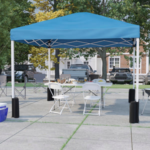 English Elm Commercial Grade Otis Portable Tailgate/Event Tent Set-10'x10' Wheeled Pop Up Canopy Tent, 6-Foot Bi-Fold Table, 4 White Folding Chairs