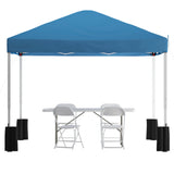 English Elm Commercial Grade Otis Portable Tailgate/Event Tent Set-10'x10' Wheeled Pop Up Canopy Tent, 6-Foot Bi-Fold Table, 4 White Folding Chairs