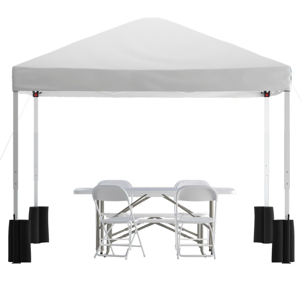 English Elm Commercial Grade Otis Portable Tailgate/Event Tent Set-10'x10' Wheeled Pop Up Canopy Tent, 6-Foot Bi-Fold Table, 4 Folding Chairs