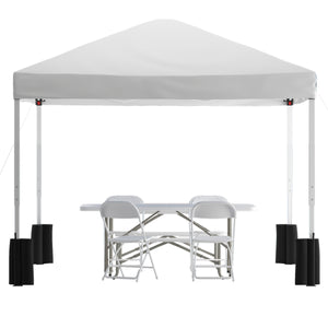 English Elm Commercial Grade Otis Portable Tailgate/Event Tent Set-10'x10' Wheeled Pop Up Canopy Tent, 6-Foot Bi-Fold Table, 4 Folding Chairs
