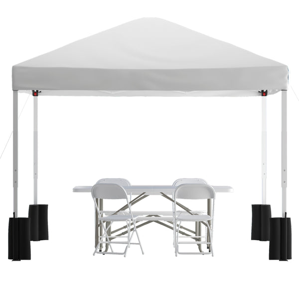 English Elm Commercial Grade Otis Portable Tailgate/Event Tent Set-10'x10' Wheeled Pop Up Canopy Tent, 6-Foot Bi-Fold Table, 4 Folding Chairs