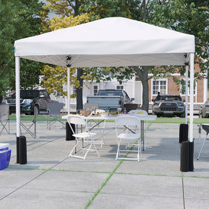 English Elm Commercial Grade Otis Portable Tailgate/Event Tent Set-10'x10' Wheeled Pop Up Canopy Tent, 6-Foot Bi-Fold Table, 4 Folding Chairs