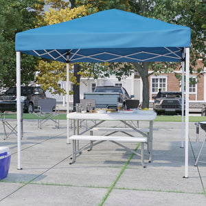 English Elm Commercial Grade 8'x8' Pop Up Event Canopy Tent with Carry Bag and Folding Bench Set - Portable Tailgate, Camping, Event Set