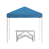 English Elm Commercial Grade 8'x8' Pop Up Event Canopy Tent with Carry Bag and Folding Bench Set - Portable Tailgate, Camping, Event Set