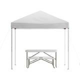 English Elm Commercial Grade 8'x8' Pop Up Event Canopy Tent with Carry Bag and Folding Bench Set - Portable Tailgate, Camping, Event Set