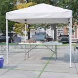 English Elm Commercial Grade 8'x8' Pop Up Event Canopy Tent with Carry Bag and 6-Foot Bi-Fold Folding Table with Carrying Handle - Tailgate Tent Set