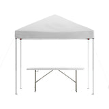 English Elm Commercial Grade 8'x8' Pop Up Event Canopy Tent with Carry Bag and 6-Foot Bi-Fold Folding Table with Carrying Handle - Tailgate Tent Set