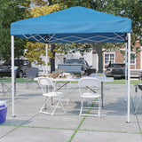 English Elm Commercial Grade Portable Tailgate/Event Tent Set - 8'x8' Pop Up Canopy Tent, 6-Foot Bi-Fold Table, Set of 4 White Folding Chairs