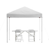 English Elm Commercial Grade Portable Tailgate/Event Tent Set - 8'x8' Pop Up Canopy Tent, 6-Foot Bi-Fold Table, Set of 4 Folding Chairs