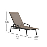 English Elm Adjustable Chaise Lounge Chair with Arms, All-Weather Outdoor Five-Position Recliner, Black/