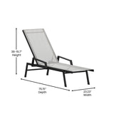 English Elm Adjustable Chaise Lounge Chair with Arms, All-Weather Outdoor Five-Position Recliner, Black/