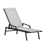 English Elm Adjustable Chaise Lounge Chair with Arms, All-Weather Outdoor Five-Position Recliner, Black/