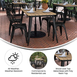 English Elm Commercial Grade Commercial Indoor/Outdoor Dining Table with Umbrella Hole, 30" x 60" All Weather Brown Poly Resin Top and Steel Base