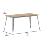 English Elm Commercial Grade Commercial Indoor/Outdoor Dining Table with Umbrella Hole, 30" x 60" All Weather Brown Poly Resin Top and Silver Steel Base