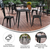 English Elm Commercial Grade Commercial Grade Indoor/Outdoor Dining Table, 23.75" Square All Weather Poly Resin Top with Steel Base