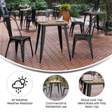 English Elm Commercial Grade Commercial Grade Indoor/Outdoor Dining Table, 23.75" Square All Weather Brown Poly Resin Top with Steel Base