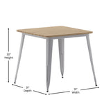 English Elm Commercial Grade Commercial Grade Indoor/Outdoor Dining Table, 31.5" Square All Weather Brown Poly Resin Top with Silver Steel Base