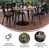 English Elm Commercial Grade Commercial Indoor/Outdoor Dining Table with Umbrella Hole, 36" Square All Weather Brown Poly Resin Top and Steel Base