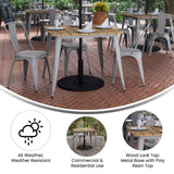 English Elm Commercial Grade Commercial Indoor/Outdoor Dining Table with Umbrella Hole, 36" Square All Weather Brown Poly Resin Top and Silver Steel Base