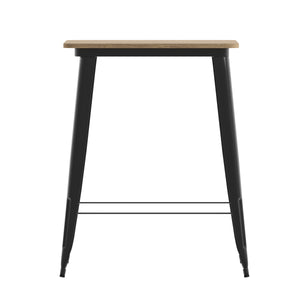 English Elm Commercial Grade Commercial Indoor/Outdoor Bar Top Table, 31.5" Square All Weather Brown Poly Resin Top with Steel base