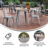 English Elm Commercial Grade Commercial Grade Indoor/Outdoor Dining Table, 23.75" Round All Weather Brown Poly Resin Top with Silver Steel Base